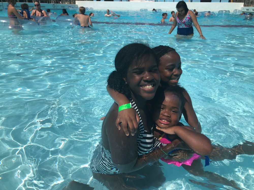 playing in wave pool, summer in Arkansas